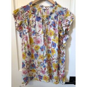 Gap Ruffle Splitneck Multi Floral Sleeveless Top XL Boho Dopamine Beach Festival